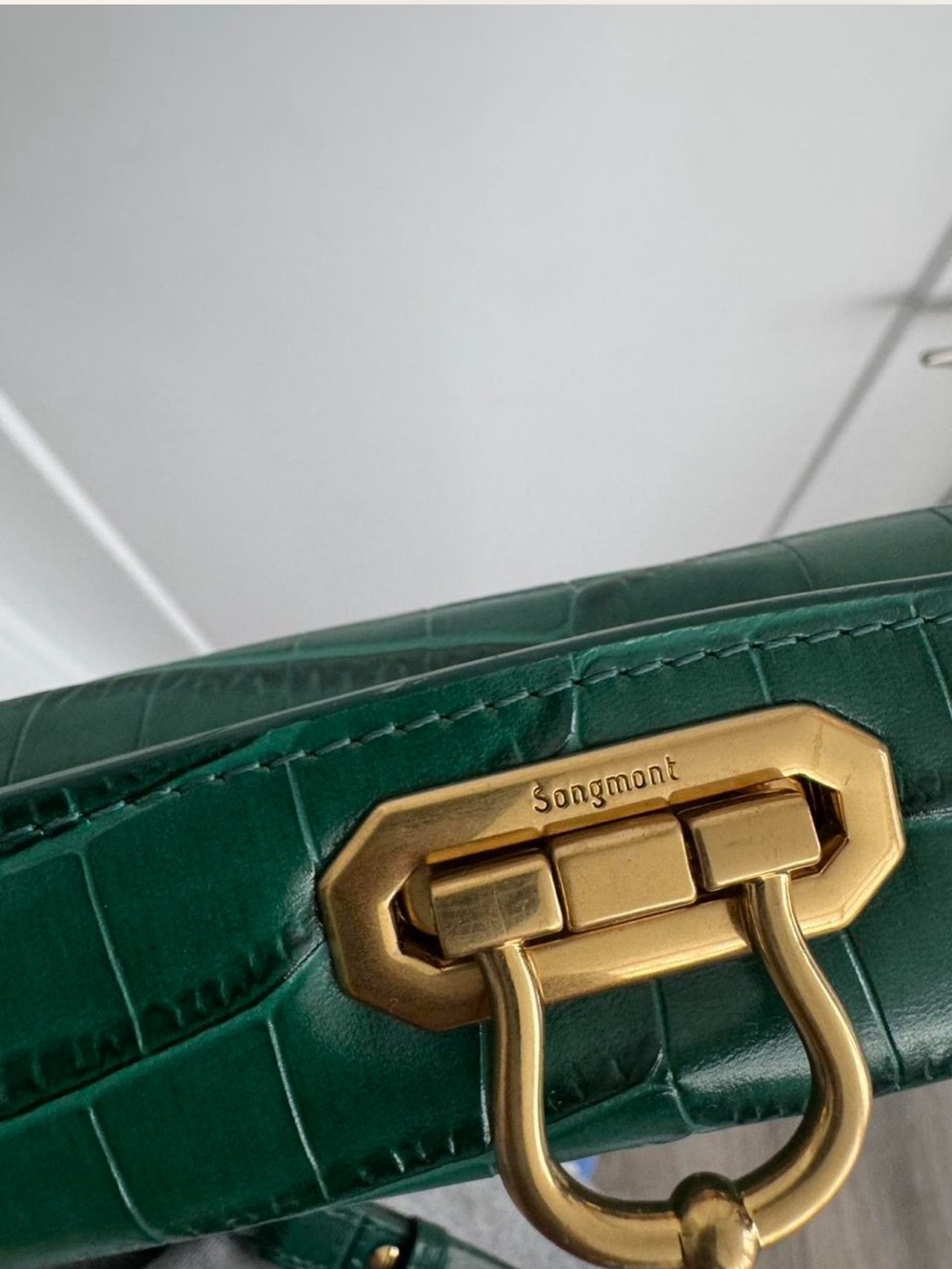 Authentic! Songmont! Green Croc-Embossed Leather Shoulder Bag - Picture 4 of 7